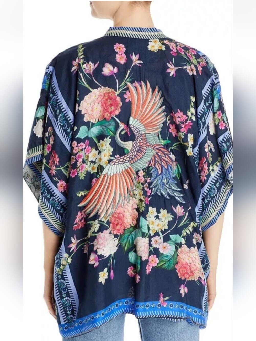 Johnny Was Silk Leia Boho Floral Embroidered Tassel Tie Kimono, Multi Colors - Picture 3 of 5
